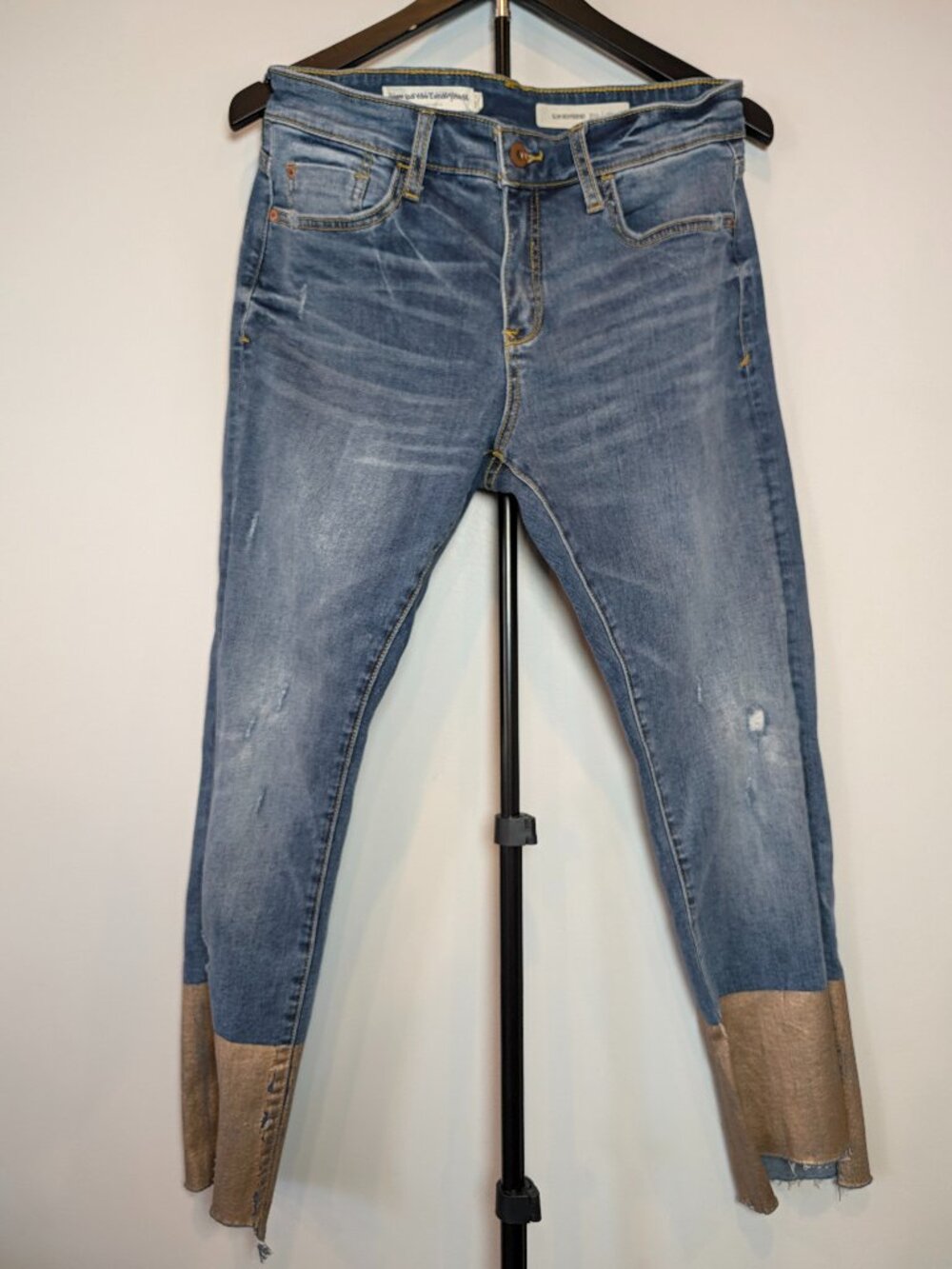 Pilcro & the Letterpress Womens Size 29 Slim Boyfriend Jeans Rose Gold Foil Hem